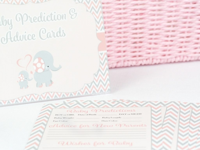 Baby Prediction and Advice Cards | Pink Elephant Baby Shower