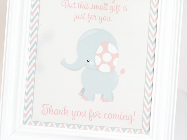 Baby Shower Thank You Favor Sign | Pink Elephant Baby Shower for Girls