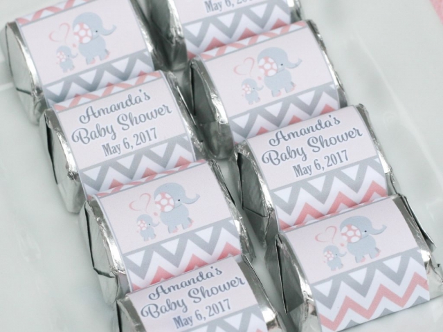 Personalized Mini Candy Bar Wrappers | Pink Elephant Baby Shower for Baby Girl